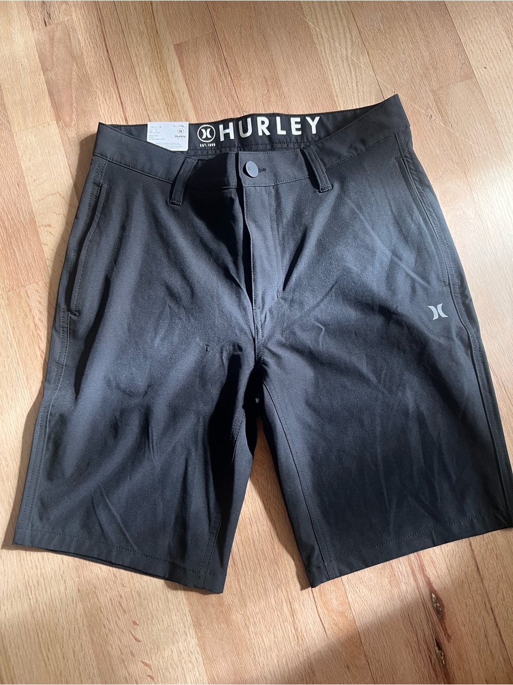 Hurley Men's Black Athletic Boardshorts with Subtle Logo
